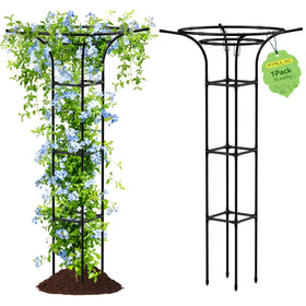 MYMULIKE garden trellis with 65-inch mushroom top supports climbing plants outdoors.