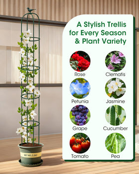 MYMULIKE matte black obelisk trellis blends with garden surroundings
