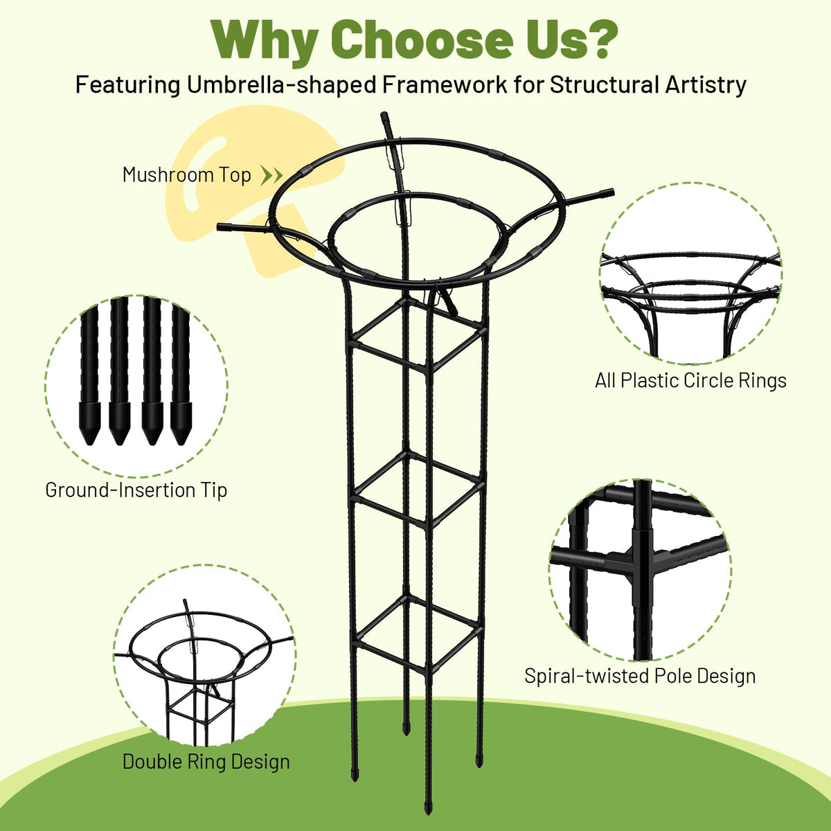 MYMULIKE metal framework with plastic coating resists rust and sun fading.