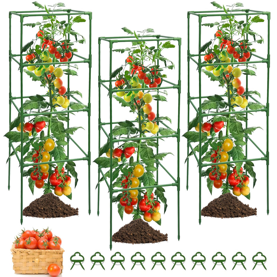 MYMULIKE square tomato cage offers a sturdy four-sided structure for reliable plant support.