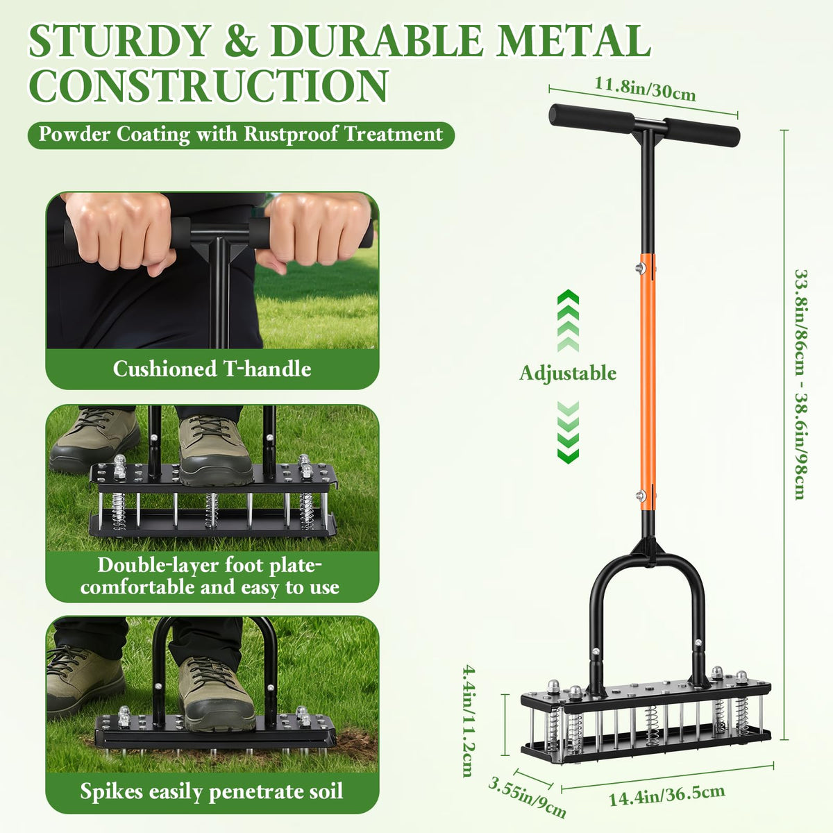 Myrvok Lawn Aerator assembled for quick setup and easy storage.