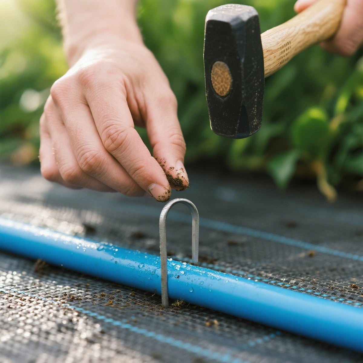 MySit U-shaped stake with sharp angled tips penetrating hard soil easily.
