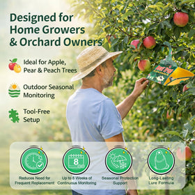 Mysora 12-trap kit covers multiple trees in an orchard.