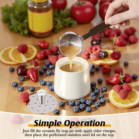 Mysora pouring apple cider vinegar bait into the trap jar