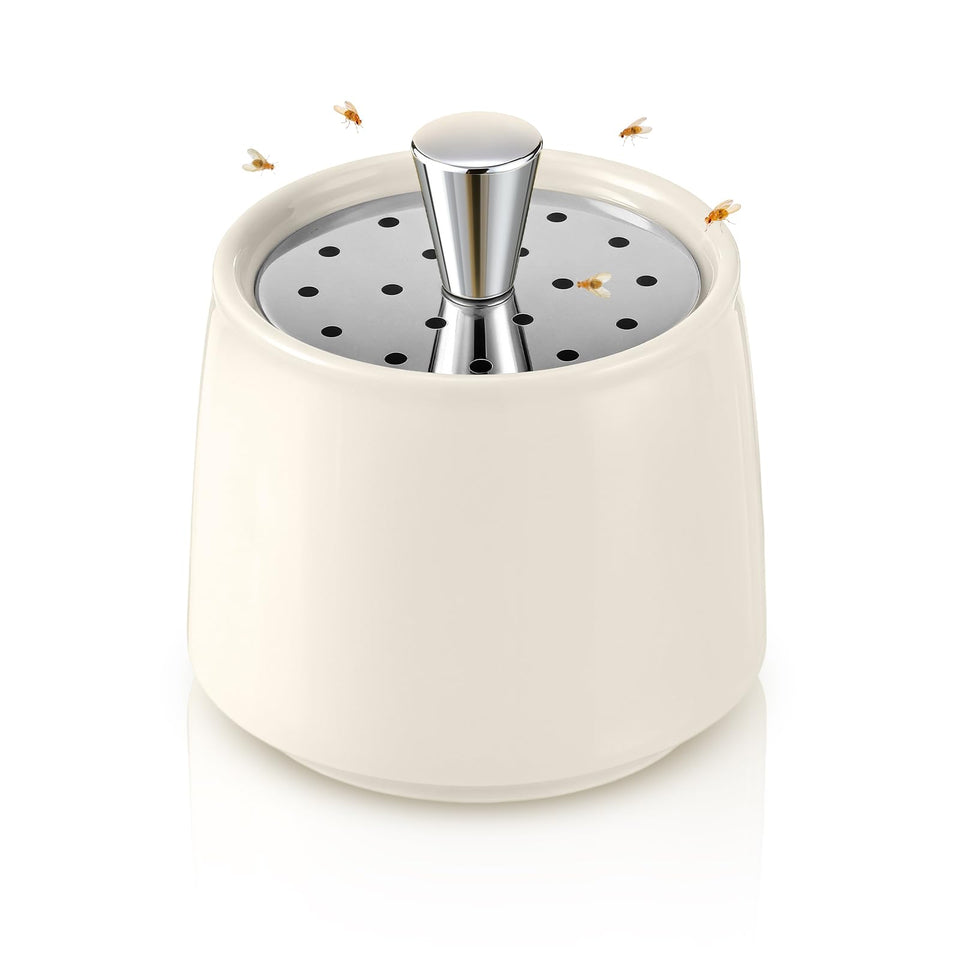 Mysora ceramic fruit fly trap on kitchen counter blends with decor while catching flies