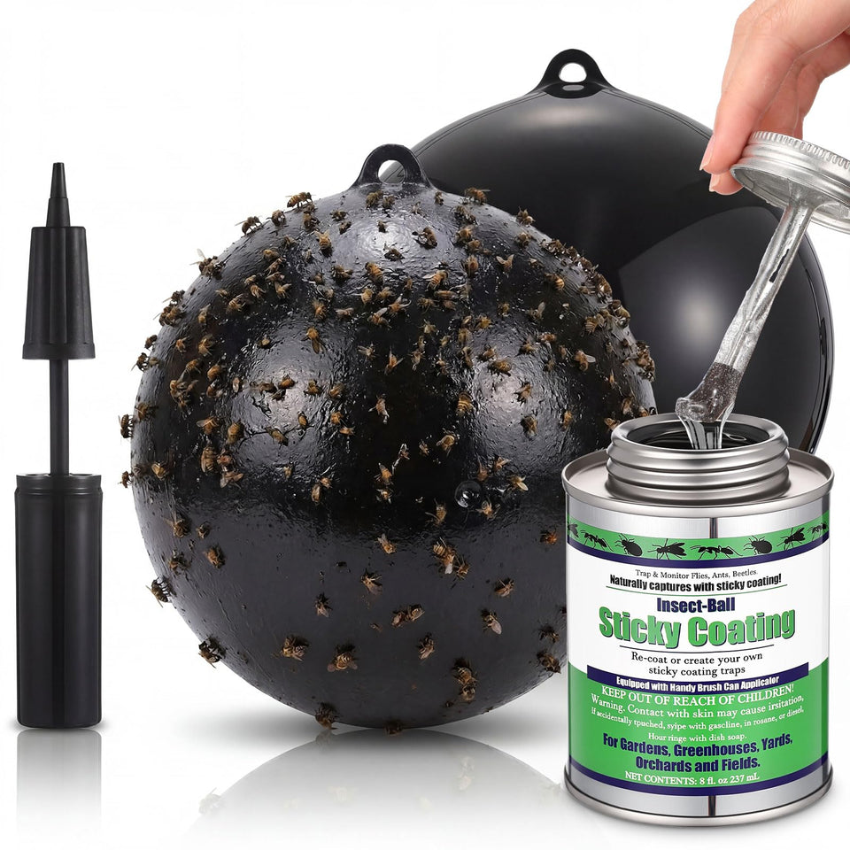 Mysora fly trap ball with 18-inch diameter ready to attract and capture flying insects outdoors