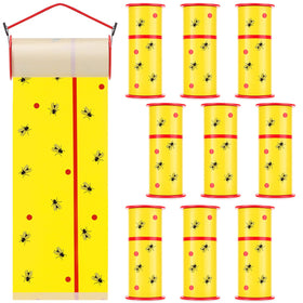 Mysora front packaging showing ten fluorescent yellow flypaper rolls, easy replacement