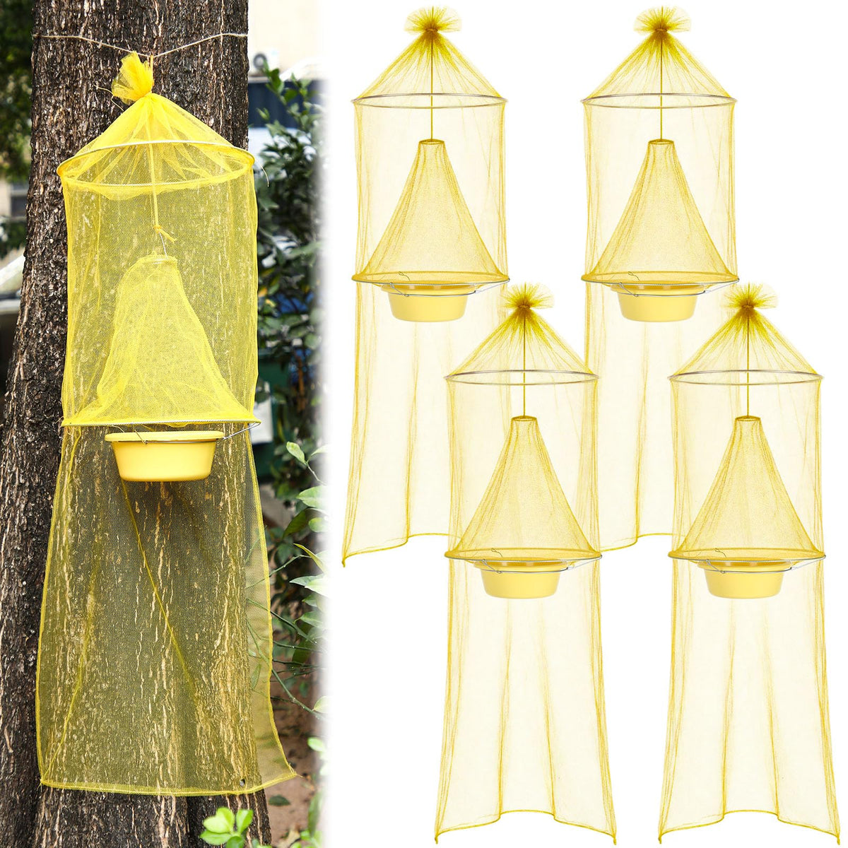 Mysora front view of yellow 2-in-1 lanternfly trap showing full kit and benefit monitoring