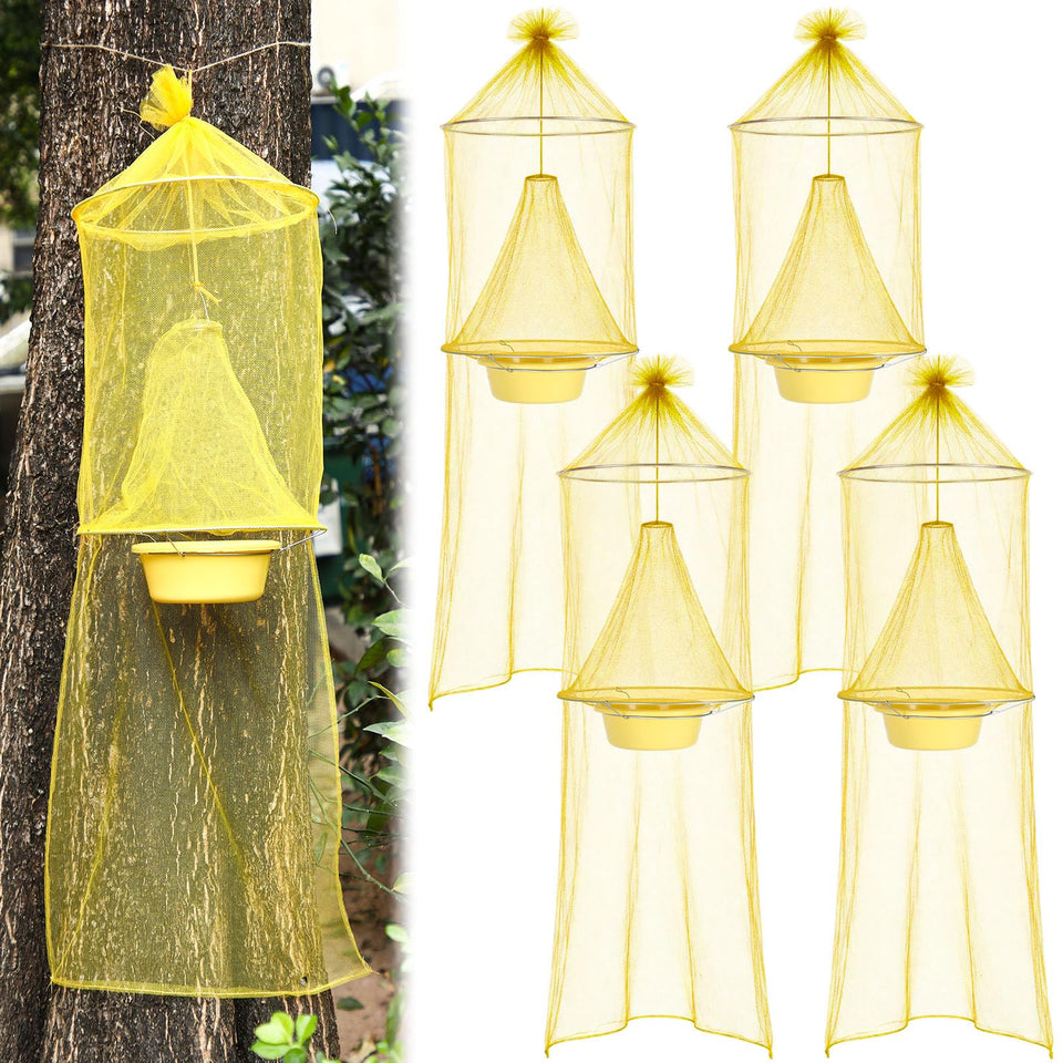 Mysora front view of yellow 2-in-1 lanternfly trap showing full kit and benefit monitoring
