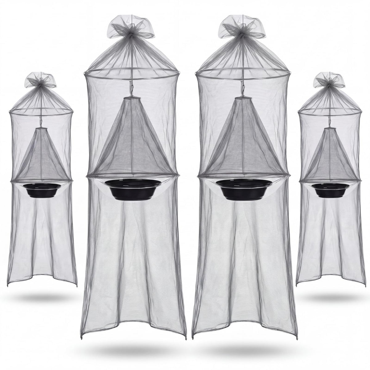 Mysora front view of four grey traps showing compact pack and outdoor use benefit