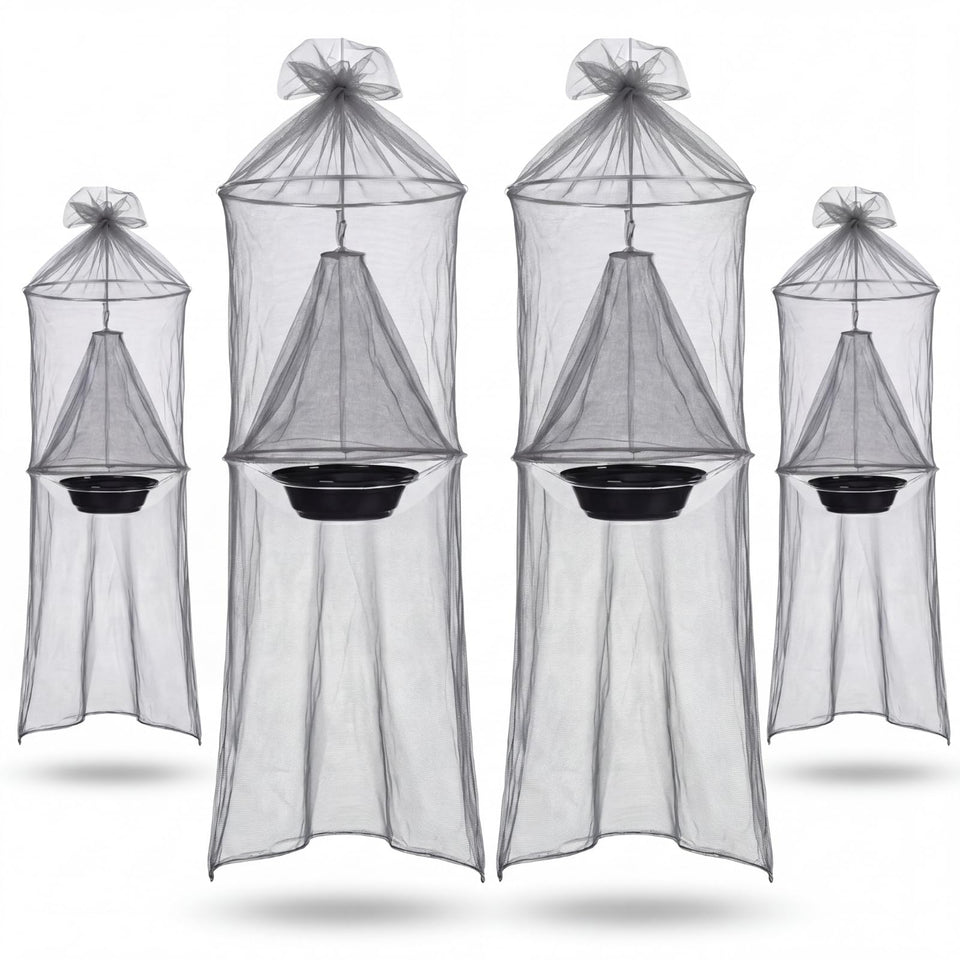Mysora front view of four grey traps showing compact pack and outdoor use benefit