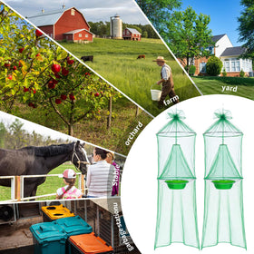Mysora trap mounted in garden illustrating multiple-tree protection for yards and orchards