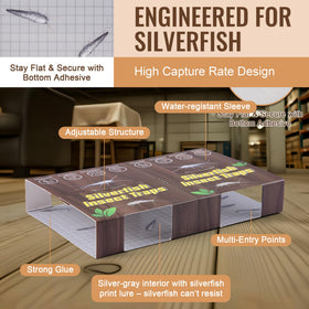 Mysora glue-board pattern guides silverfish toward the sticky surface.