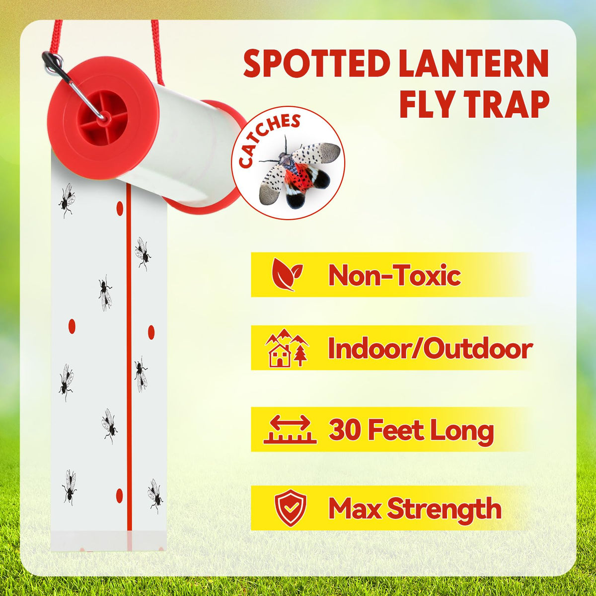 Mysora strip with trapped flies highlighting effectiveness and containment benefit