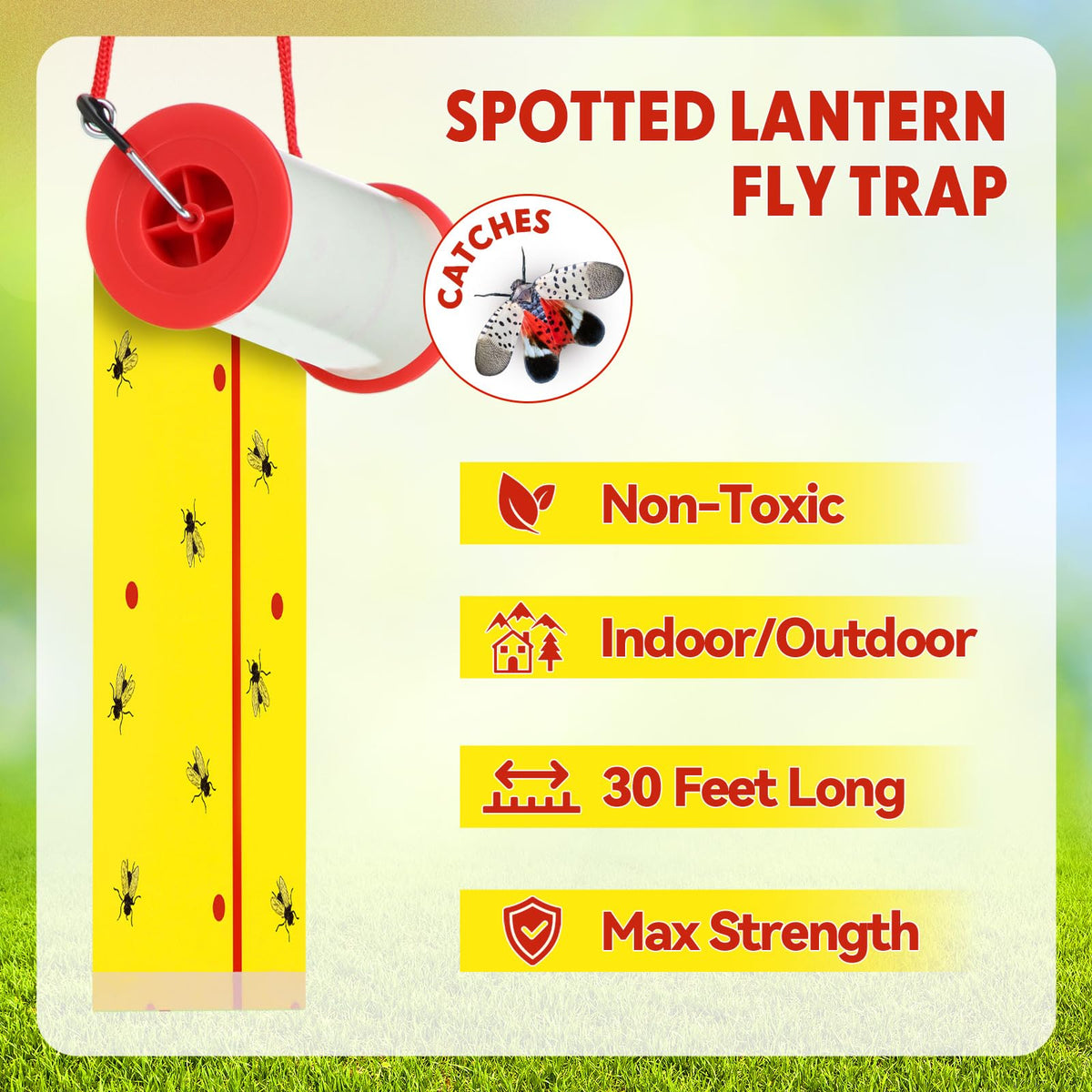 Mysora strip hung on patio near seating to reduce mosquitoes, improves comfort