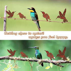 Myssac rusty birds perched on branch as rustic garden accents