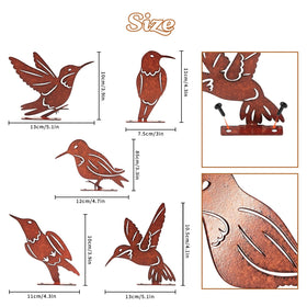 Myssac rusty birds set mounted on fence for easy outdoor display