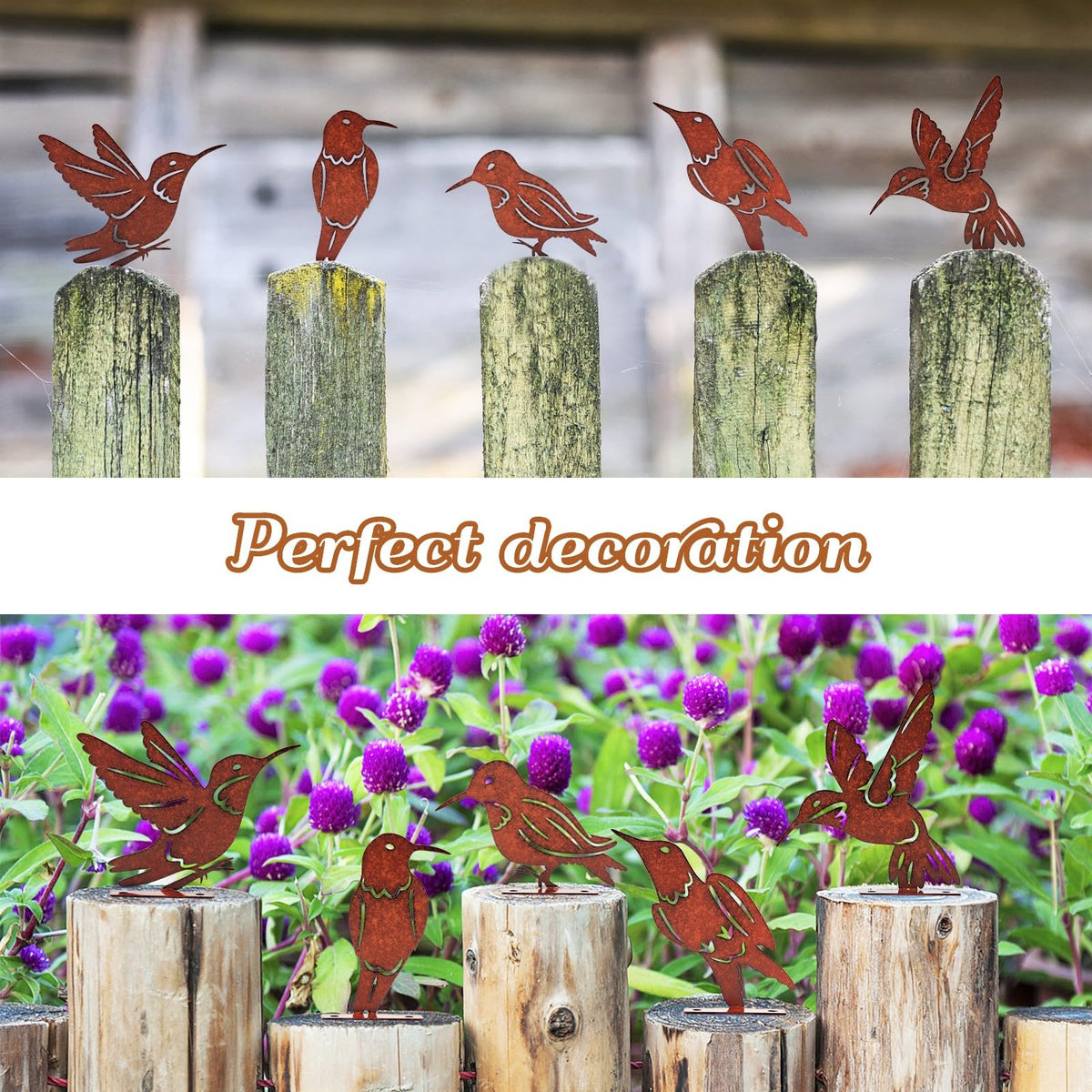 Myssac rusty birds on windowsill adding rustic garden charm