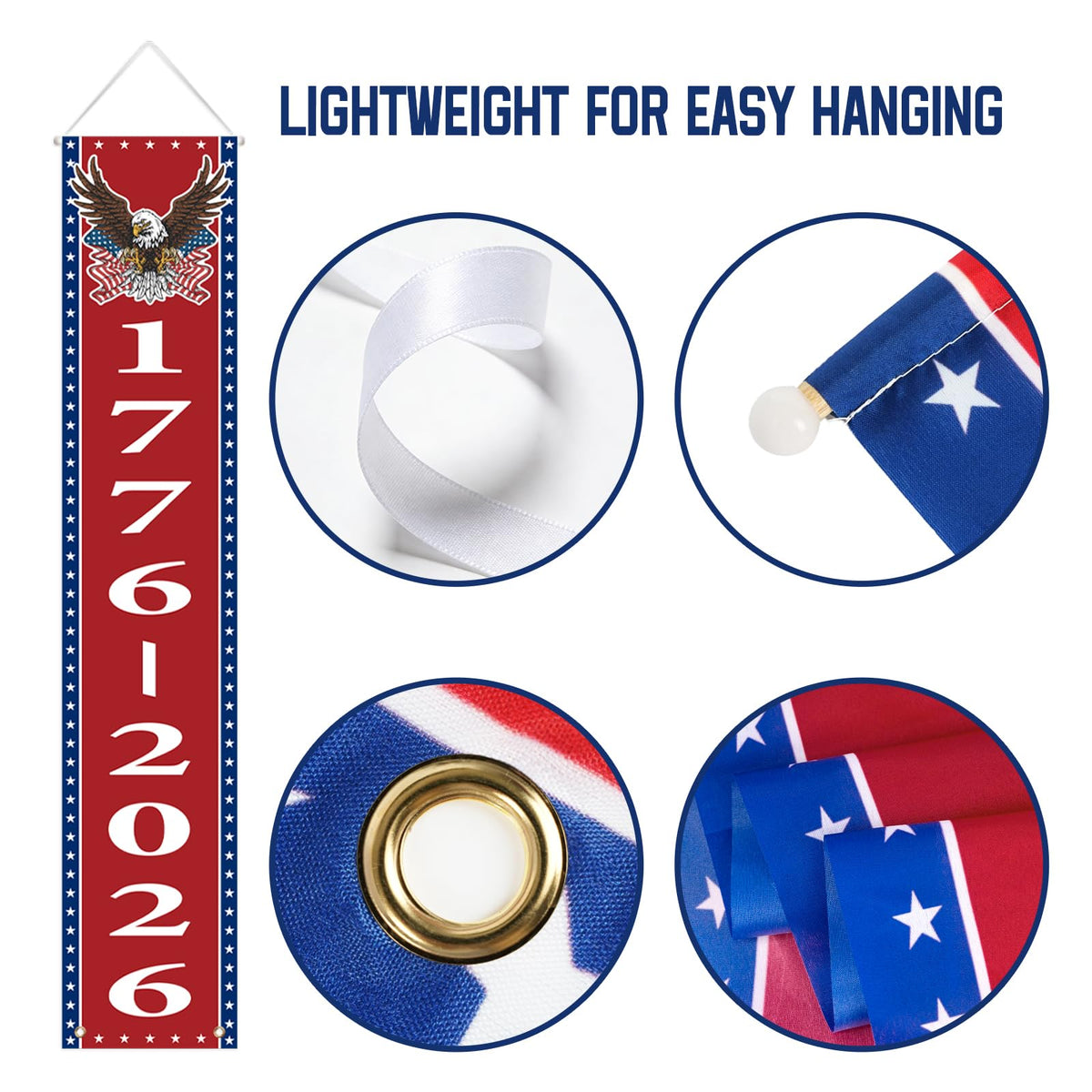 Mythcloud 1776-2026 banner ideal for indoor and sheltered outdoor spaces.