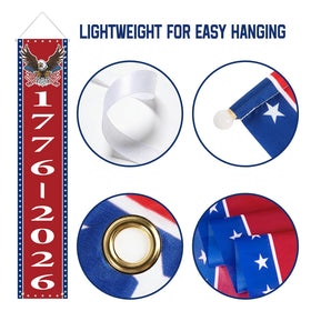Mythcloud 1776-2026 banner ideal for indoor and sheltered outdoor spaces.