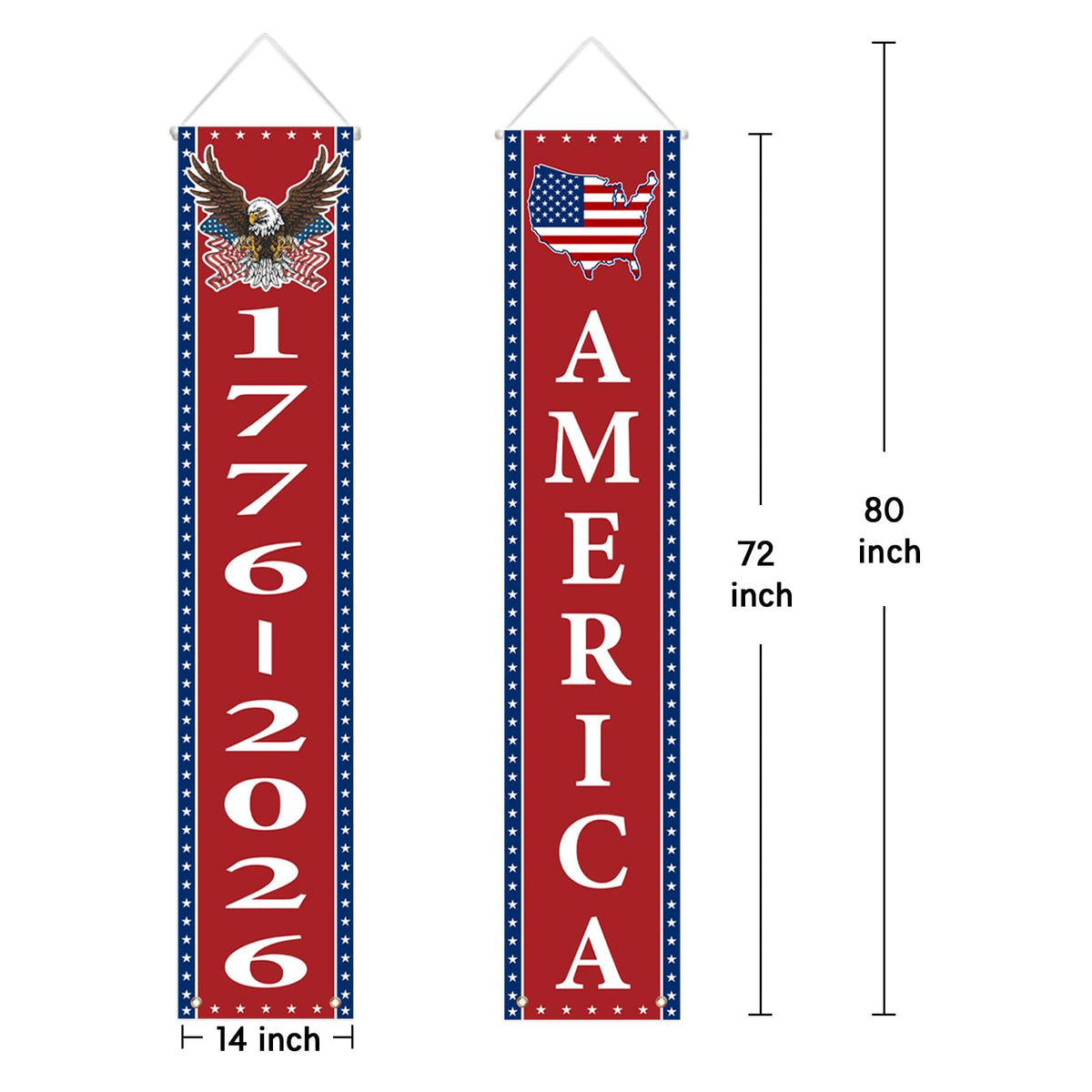 Mythcloud 250th Anniversary banner door display in red, white, blue for festive curb appeal.