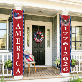 Mythcloud 250th Anniversary banner front view shows bold 1776-2026 motif for entryways.