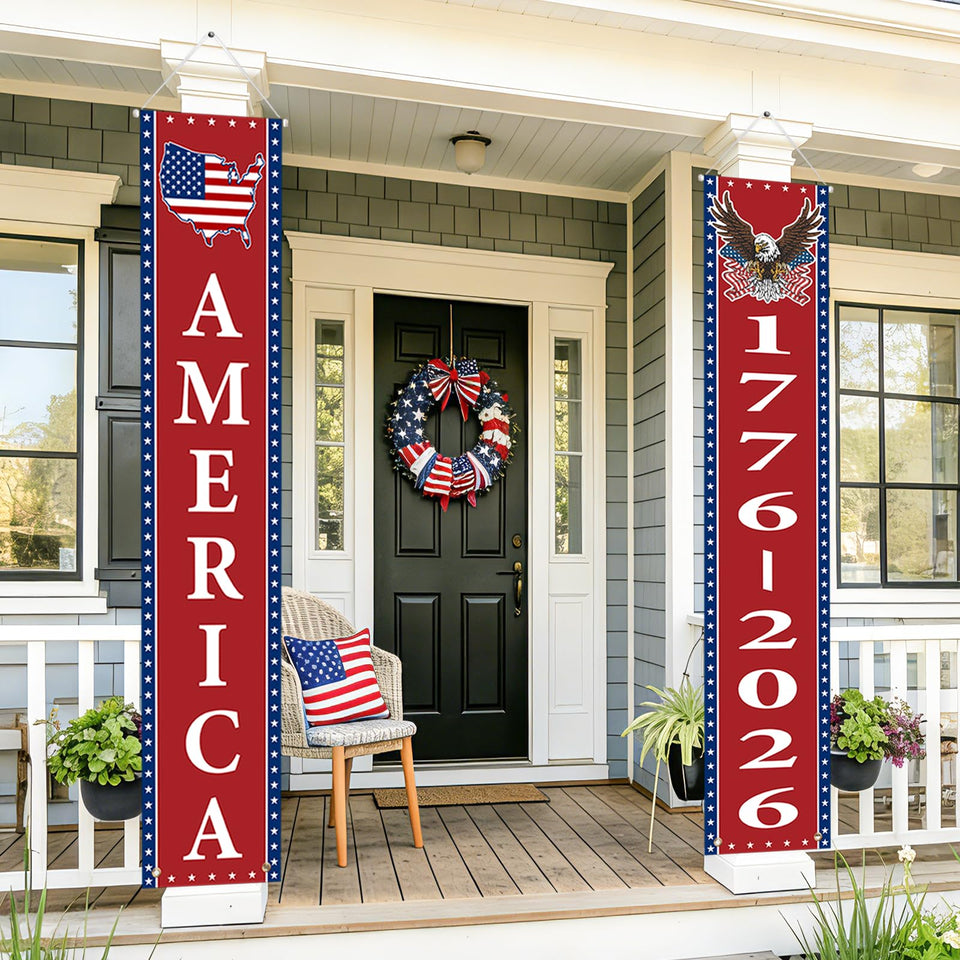 Mythcloud 250th Anniversary banner front view shows bold 1776-2026 motif for entryways.