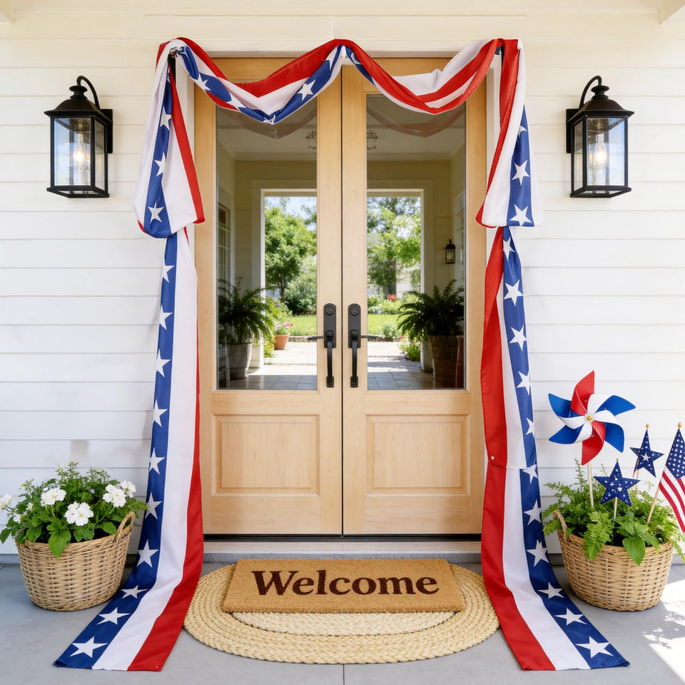Mythcloud 4th of July bunting flags 20ft long drape beautifully along porches for festive curb appeal.