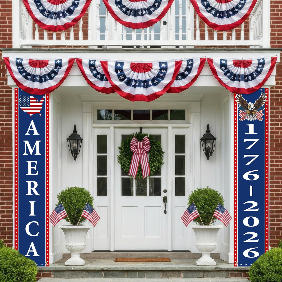 Mythcloud 2-pack porch banners create balanced Americana decor.