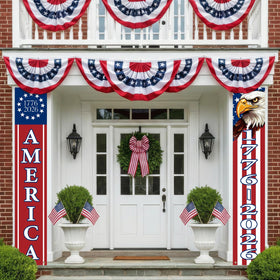 Mythcloud 2-pack patriotic banners for Memorial Day and Veterans Day decor.