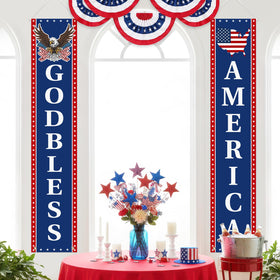 Mythcloud two-pack banners create a balanced porch display for Independence Day.