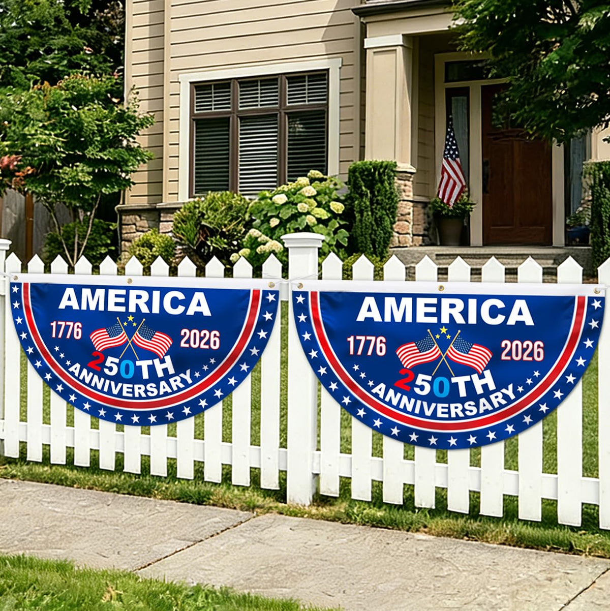 Mythcloud USA flag bunting 1776-2026 for outdoor patriotic display.