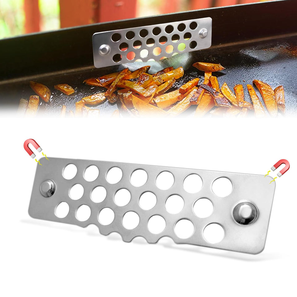 MytypeMAG Grease Gate Blocker attached to Blackstone for cleaner rear grease trap.