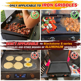 Grease-trap filter holes catching debris while keeping tasty food on the griddle.