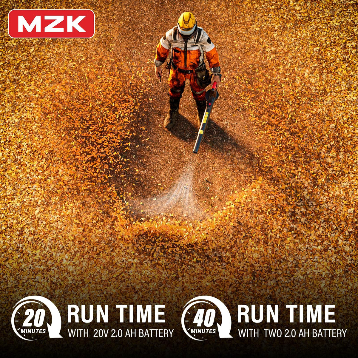 MZK cordless leaf blower battery pack 2ah provides extended runtime.
