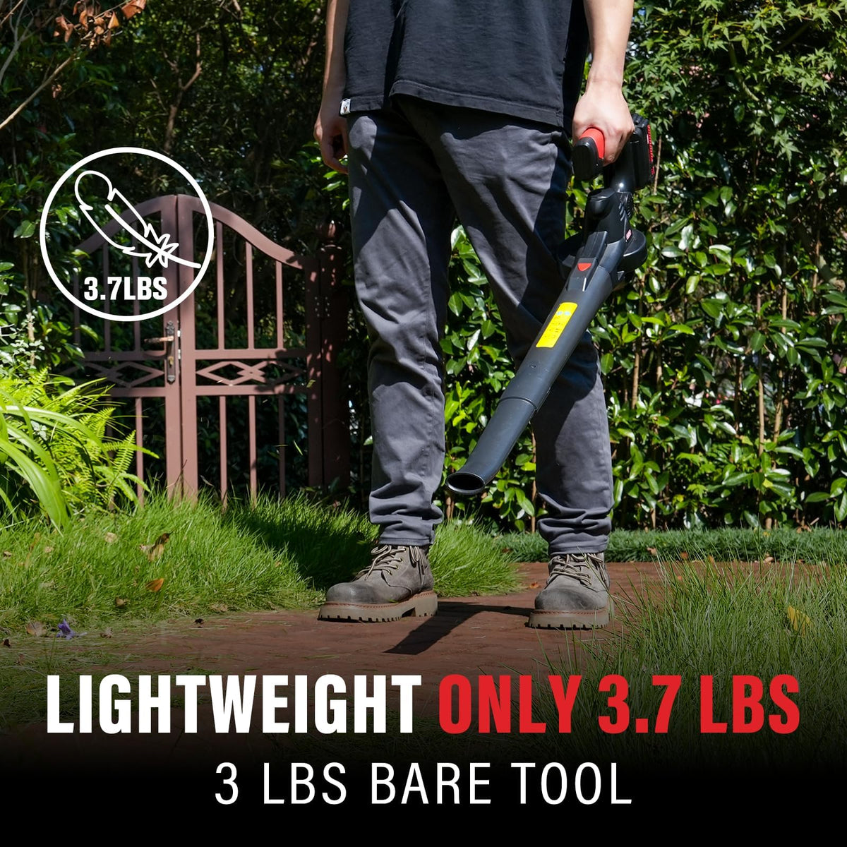 MZK cordless leaf blower lightweight design supports easy, comfortable operation.