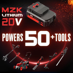 MZK cordless leaf blower packaging includes two 2Ah batteries and charger.
