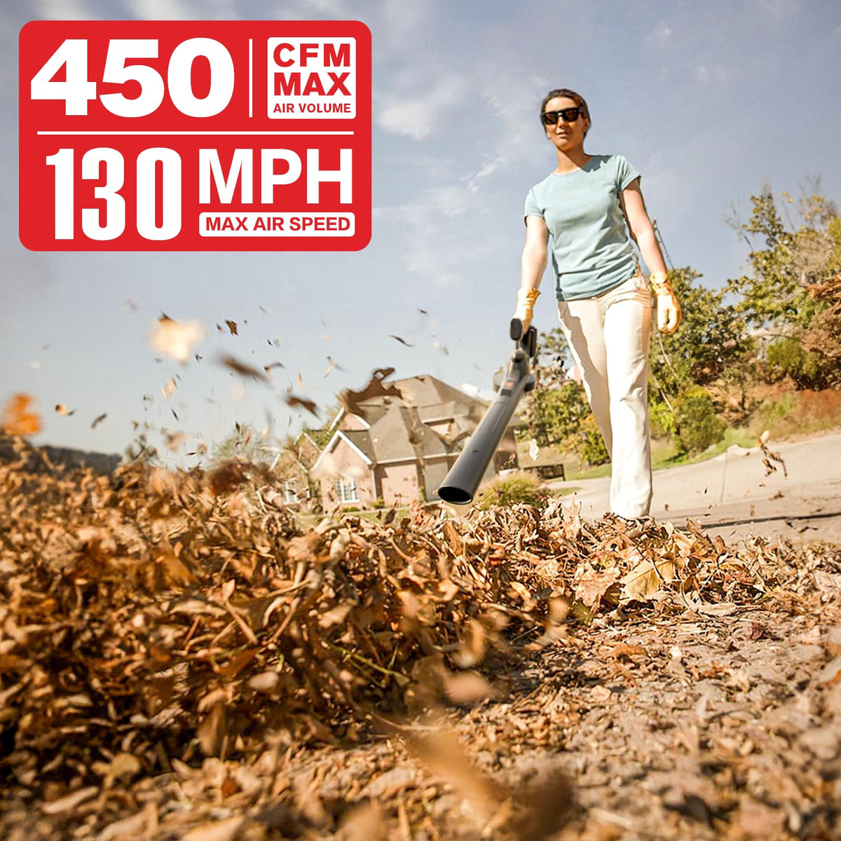 MZK cordless leaf blower side view highlighting lightweight build for one-handed use.