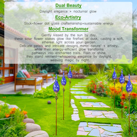 Naboher glass flame garden decor doubles as daytime art.