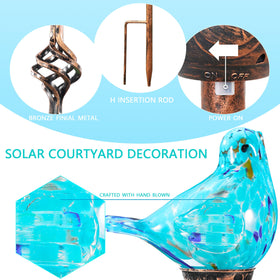 Naboher hand-blown glass bird sculpture stake adds artisanal charm to gardens