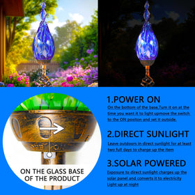 Naboher hand-blown glass stake adds artistic daytime charm.