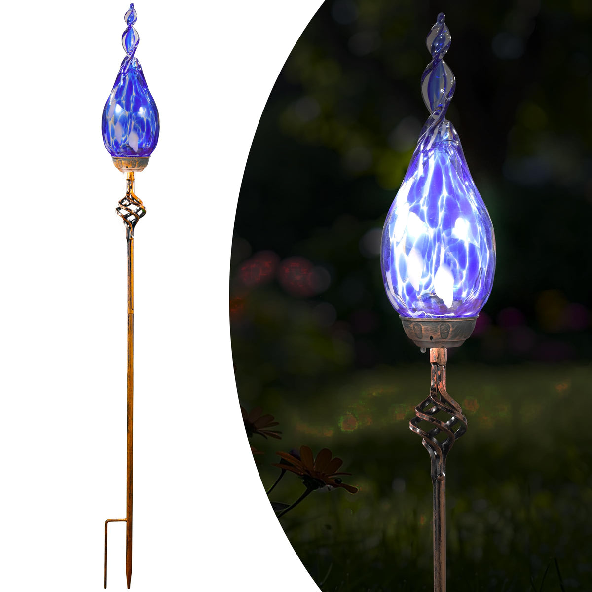 Naboher solar garden lights with flame-top glass glow along your path.