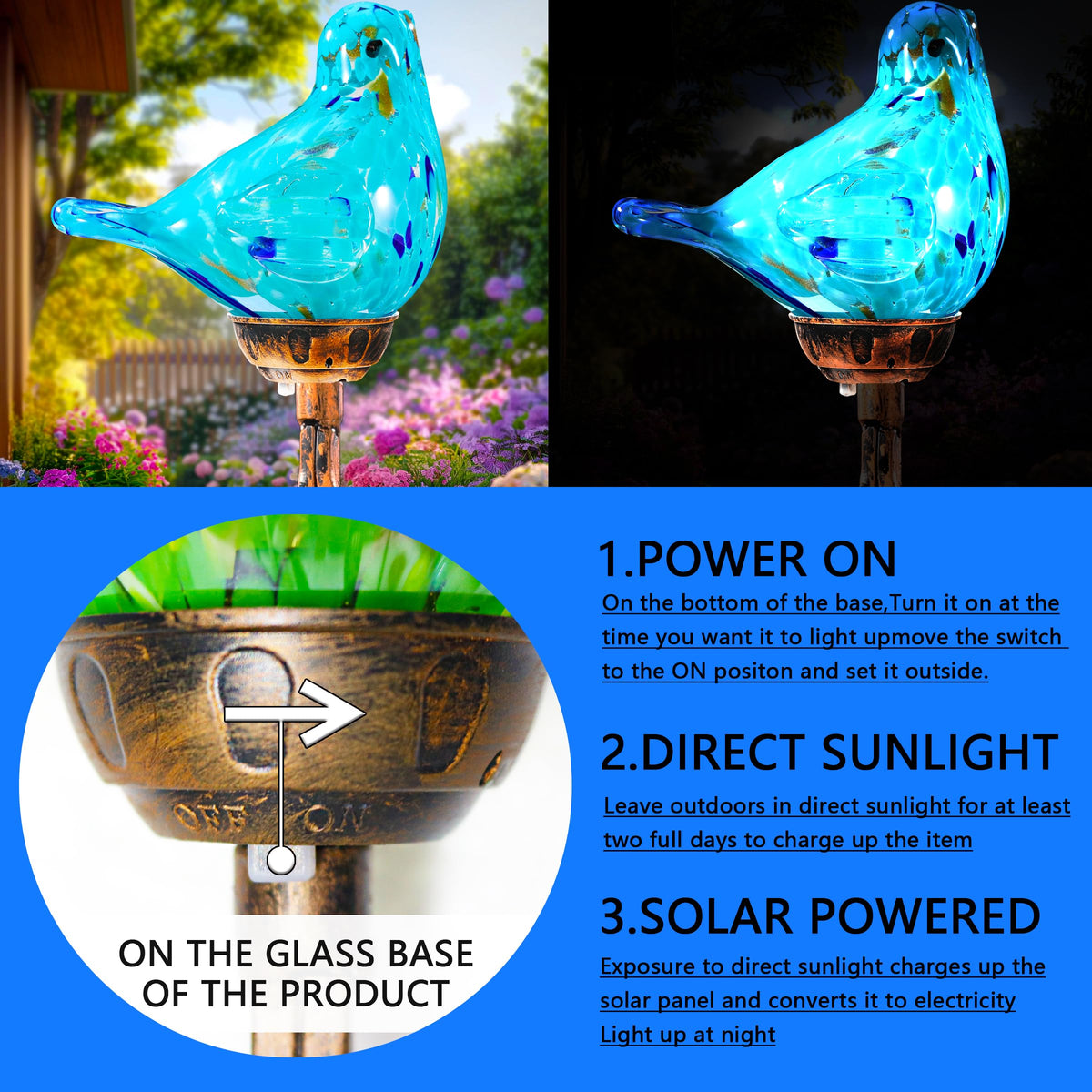 Naboher twisted glass bird stake creates eye-catching yard art and ambience