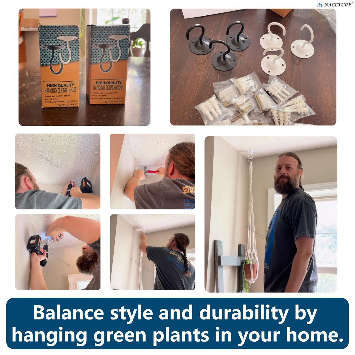 NACETURE heavy-duty steel ceiling hooks ensure durable ceiling hanging.