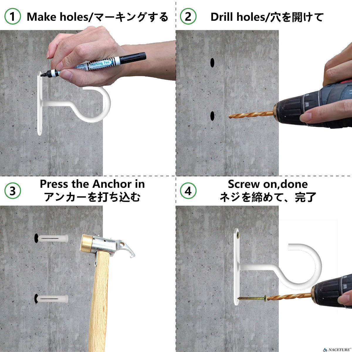 NACETURE ceiling hooks suitable for indoor and outdoor use