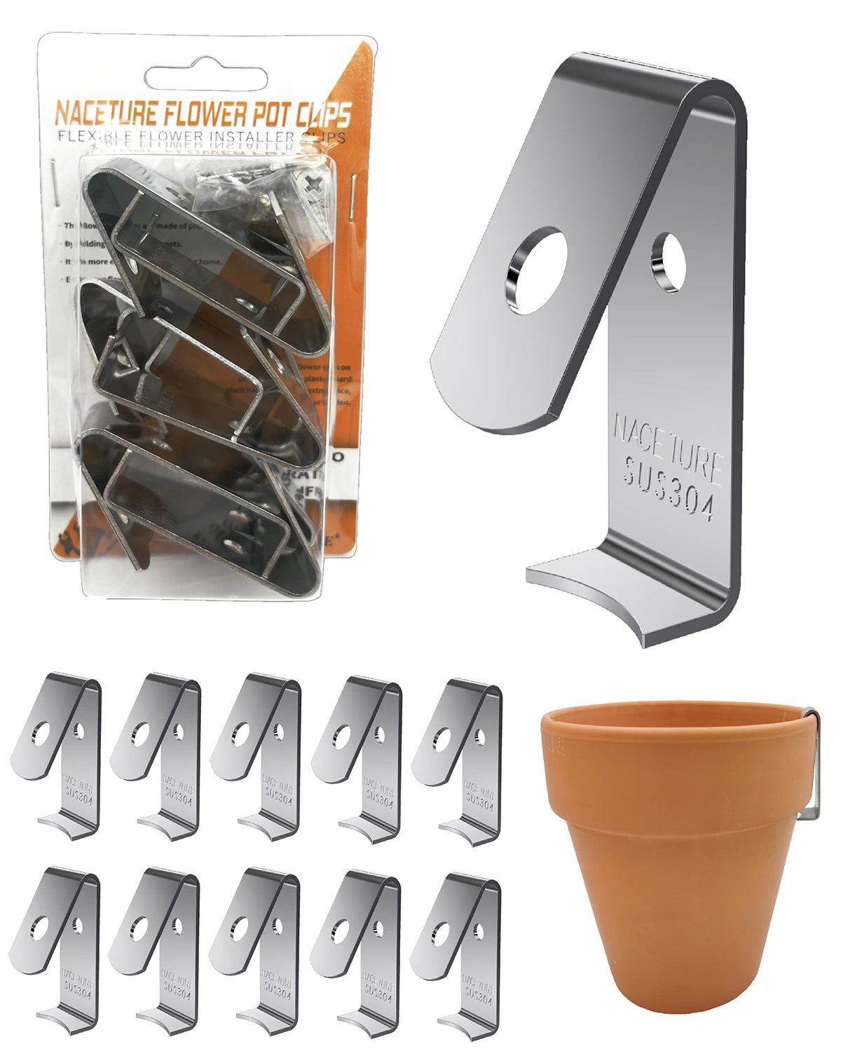 NACETURE plant hanger clip on wall securely holds 5-8 inch pots.