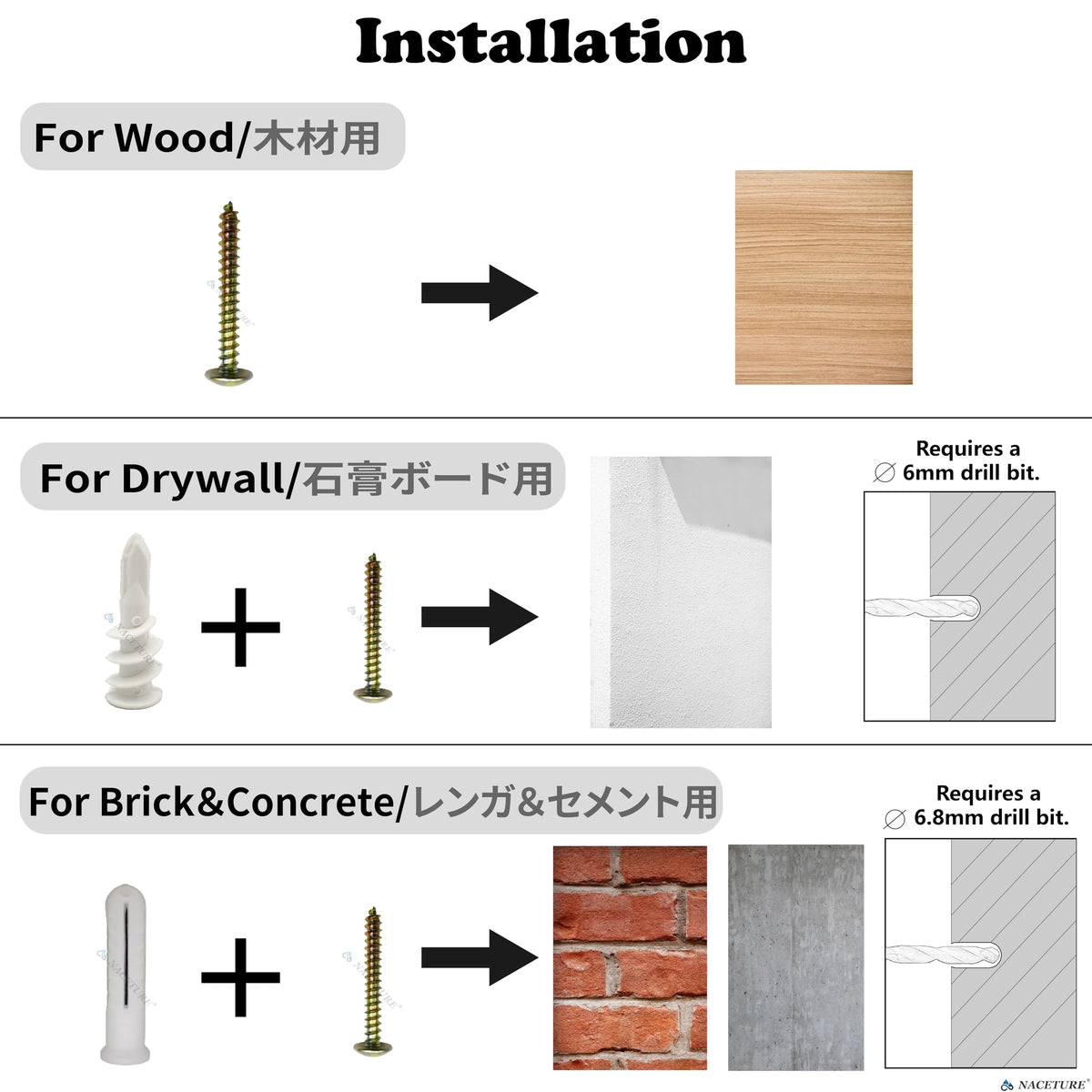 NACETURE plant hanger hook installation with included hardware
