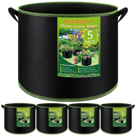 NACHLYNN 5-pack 7-gallon grow bags with reinforced side handles for easy transport.
