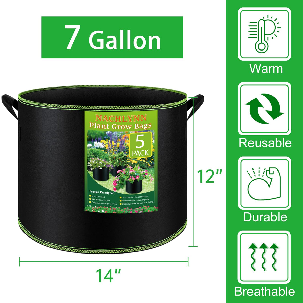 NACHLYNN breathable nonwoven grow bag designed for healthy root development.