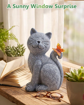 Nacome cat statue with butterfly motif comes in a gift-ready box